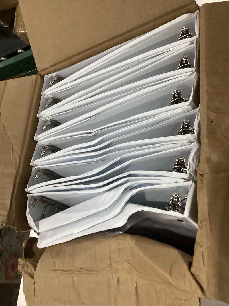 Condition photo showing As Is for *similar to stock* 3 ring binder 1 inch, pandri 12 pack 1-inch binder fits letter size 8.5'' x 11'' paper, versatile binders for office home school, 2 pockets, white