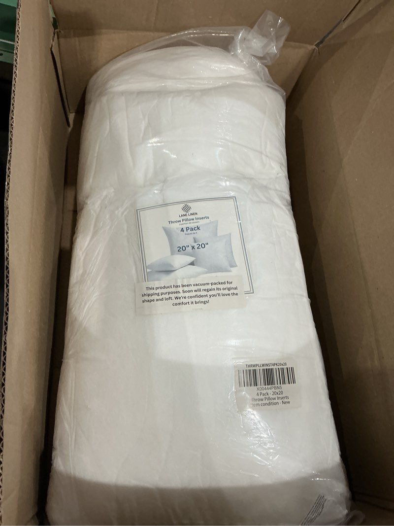 Condition photo showing Good Condition for lane linen 20x20 throw pillow insert - set of 4 white pillow inserts for decorative pillow covers, throw pillows for bed, decorative pillows for bed, couch pillows, throw pillows for couch 20" x 20" 01: white