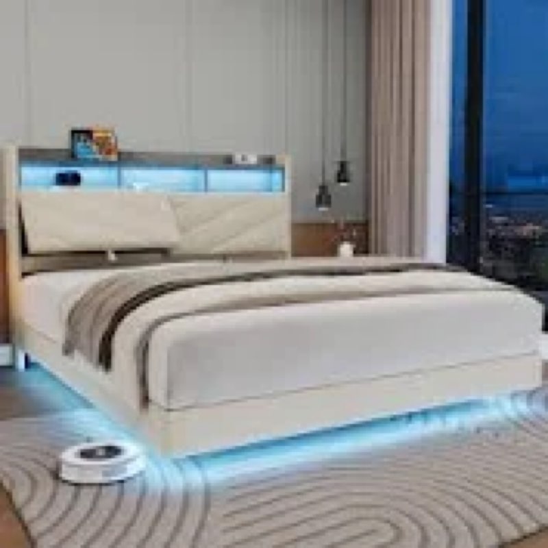 sharwin led upholstered bed frame floating bed frame with storage headboard