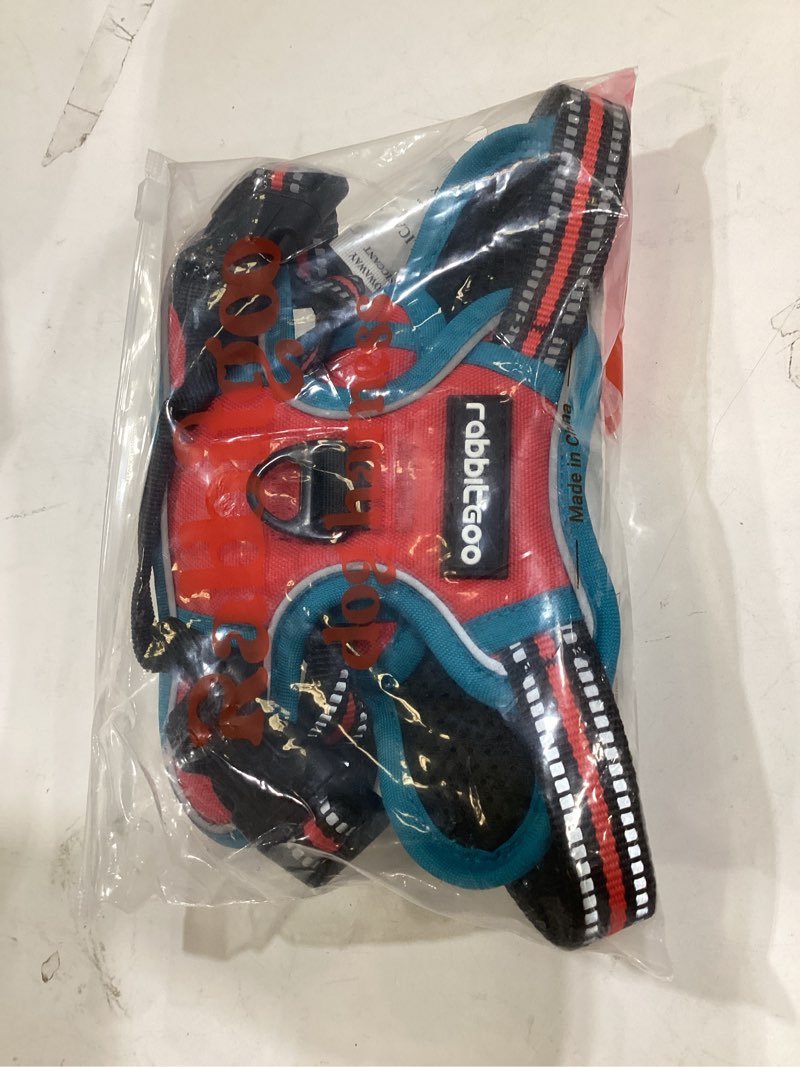 Condition photo showing New/Like New for rabbitgoo dog harness no pull with 2 leash clips, adjustable soft padded, reflective oxford no choke pet vest with easy control handle for small dogs, red & teal, s small red & teal