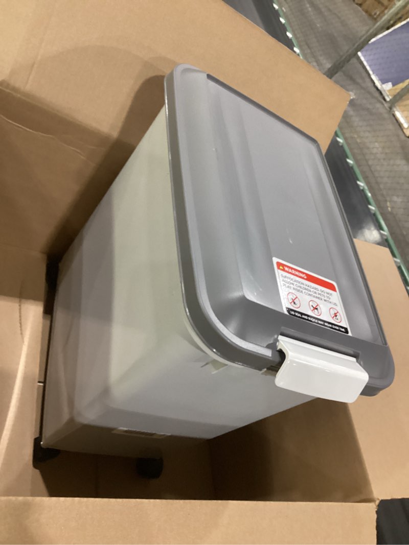Condition photo showing Good Condition for iris usa dog food storage container with wheels, airtight lid, 2-cup scoop, up to 30 pounds pet food storage, built in scoop storage in lid, versatile pet food bin, portable, bpa free, gray/dark gray 30 lbs dark gray
