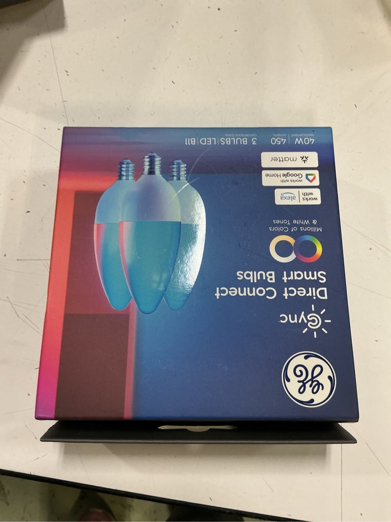Condition photo showing New/Like New for ge cync smart led light bulbs, color changing decorative light bulbs, indoor wifi lights, matter compatible, compatible with alexa and google home, candelabra base (3 pack)
