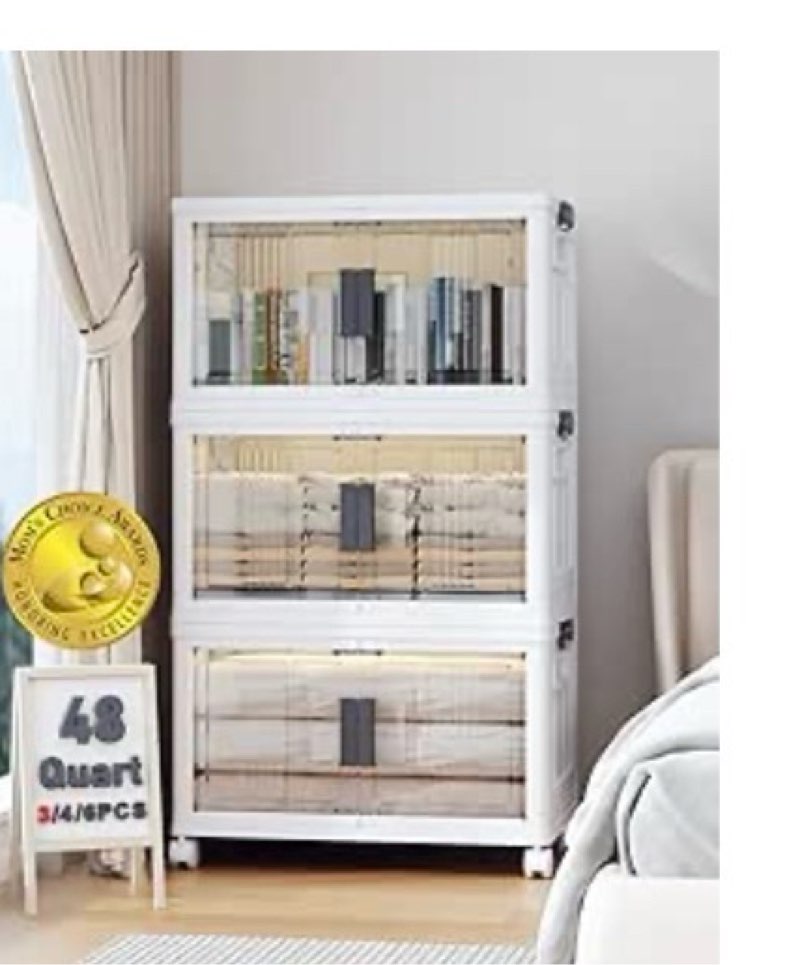 olarhike 144qt lockable storage bins with lids - folding storage cabinet with doors and wheels, coll