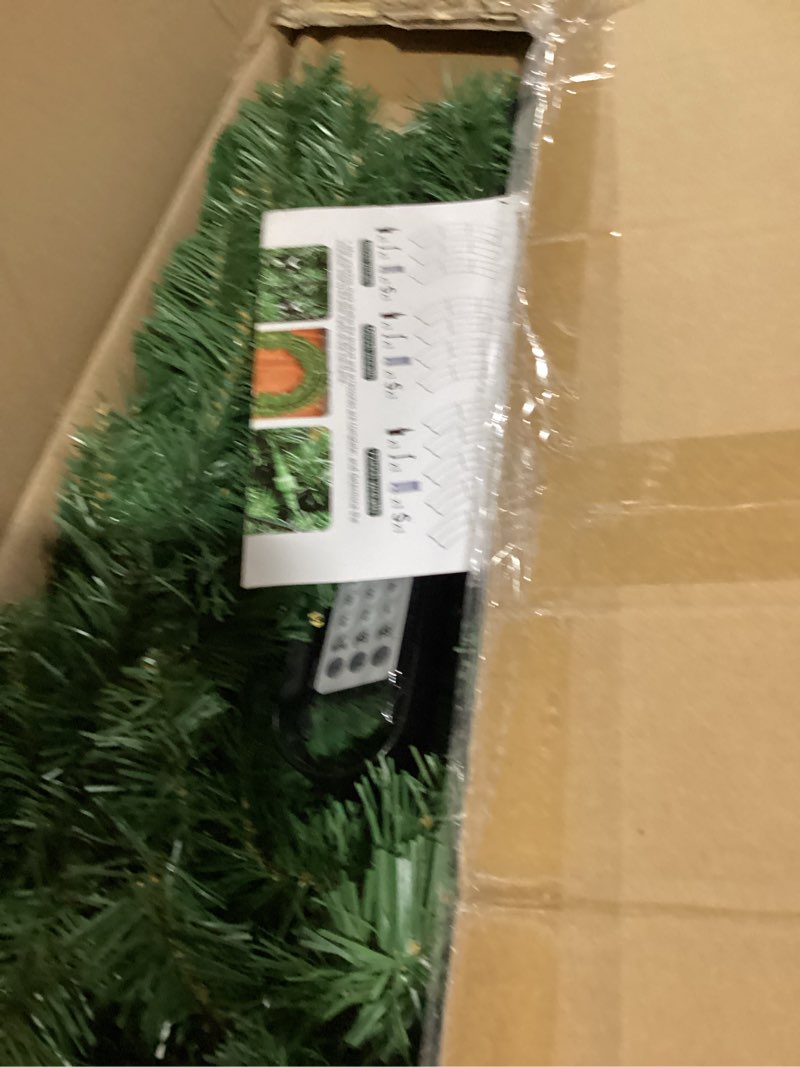 Condition photo showing As Is for HOYECHI 48in Pre-Lit Christmas Wreath with Bow – 270 Colorful LED Lights, 700 PVC Tips, Timer, Remote & Hook, Large Outdoor Holiday Decor for Front Door, Wall, Garage, Power Plug-in