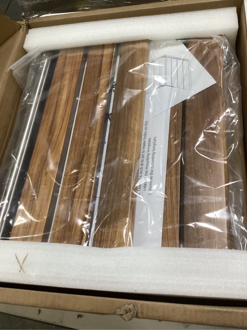 Condition photo showing Good Condition for 18.4" Folding Teak Shower Seat Wall Mounted – Fold Down Shower Chair, Solid Teak Wood Shower Bench with 304 Stainless Steel Frame, Wall Mount Shower Seat for Senior, Disabled, Bathroom, 400lb Capacity 18.4 Inch