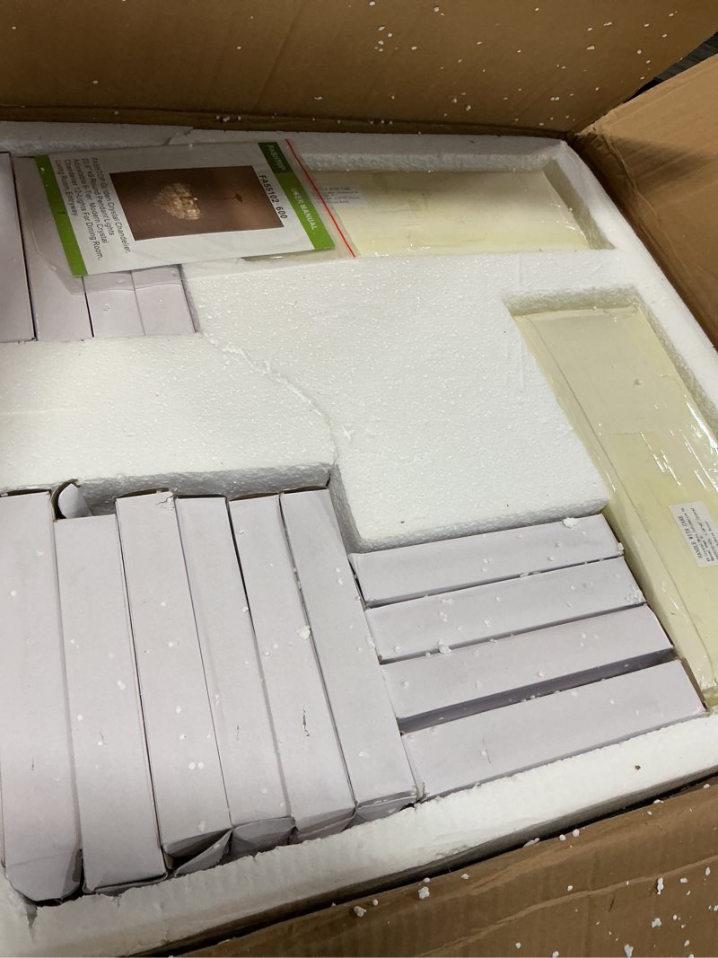 Condition photo showing Good Condition for Gold Crystal Chandelier 24" 12 Lights K9 Crystal Modern Chandelier 6-Tier Luxury Pendant Lighting for Living Room Dining Room Bedroom Foyer Entryway, E12 Gold 24in