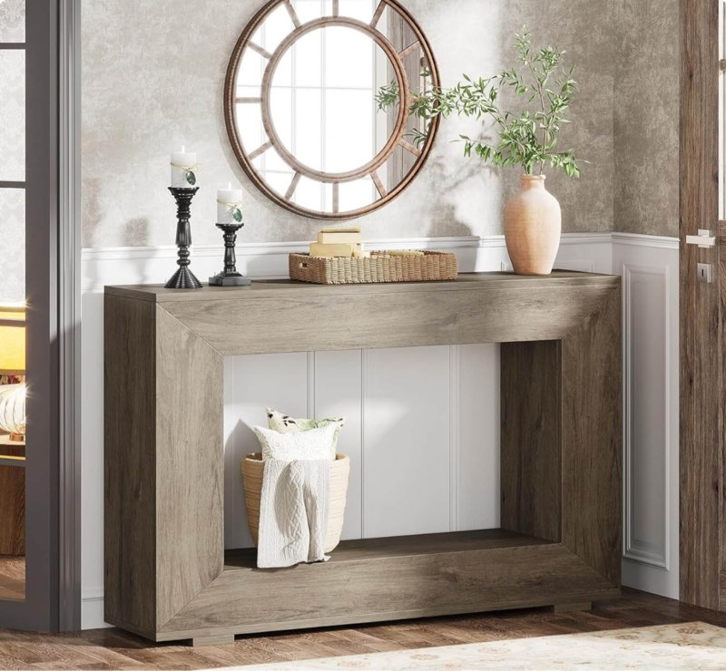 farmhouse console table, 47" rustic wood entryway sofa table with storage