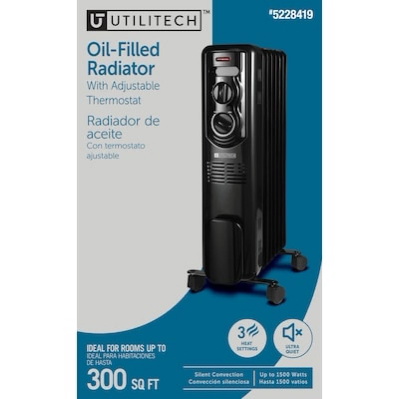 utilitech 1500 -watt oil-filled radiant utility indoor electric space heater with thermostat