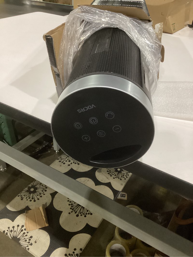 Condition photo showing As Is for not tested space heater for indoor use with remote - 70° oscillating tower electric heater, 24 inchs, 12h timer, 1500w quiet ptc ceramic heating with thermostat, fast safety heat for office, home, bedroom