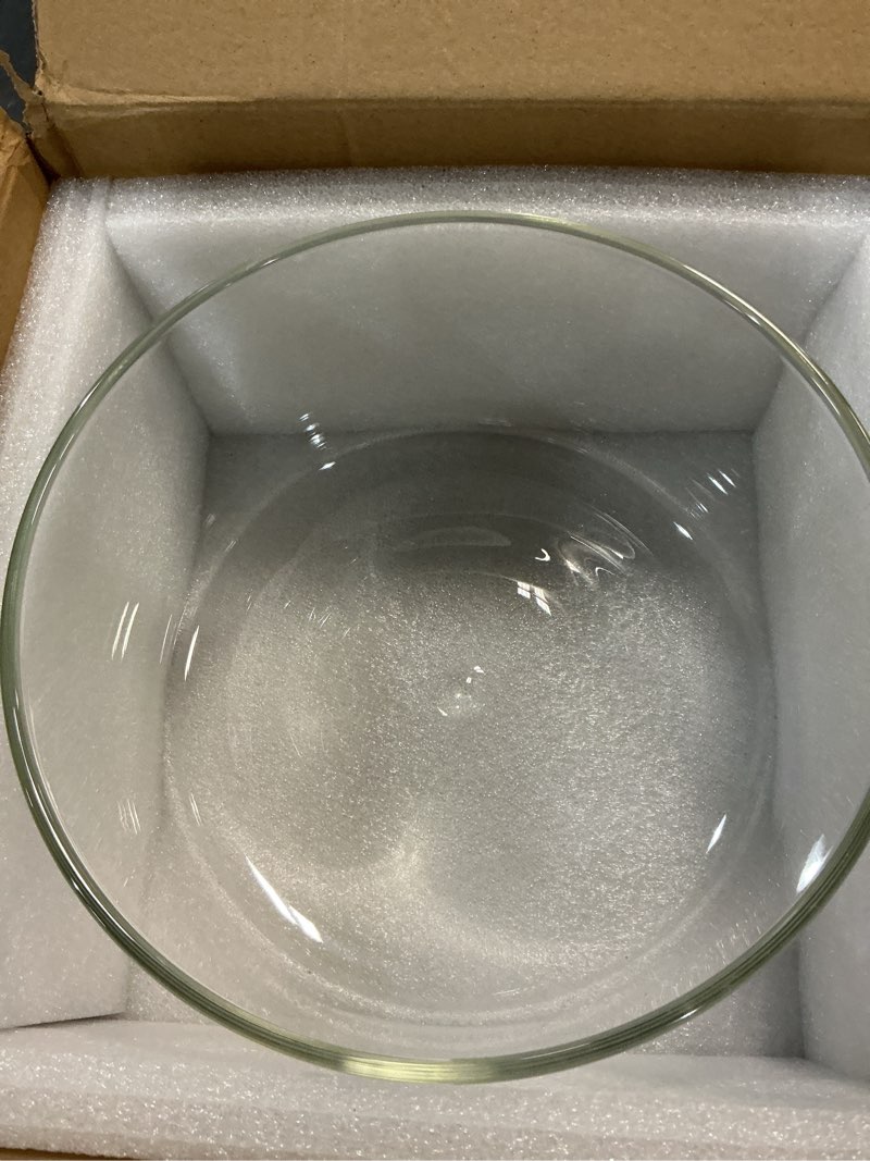 Condition photo showing New/Like New for 190oz extra large glass trifle bowl, modern design clear glass round dessert centerpiece serving bowl for laying ice cream cakes, salad, fruit, microwave & dishwasher safe extra large without lid