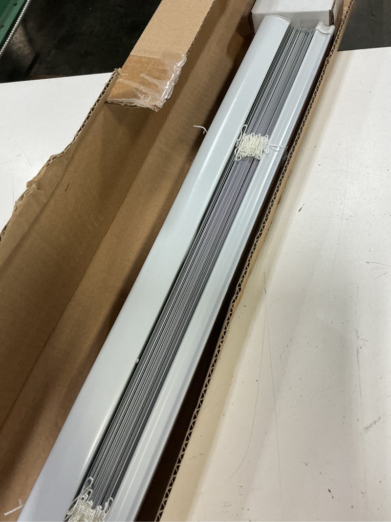 Condition photo showing As Is for aluminum mini blinds for windows cordless horizontal window shades for light adjustment, metal venetian blinds waterproof for bedroom, bathroom, 26" w x 48" h, white white 26"w x 48"h
