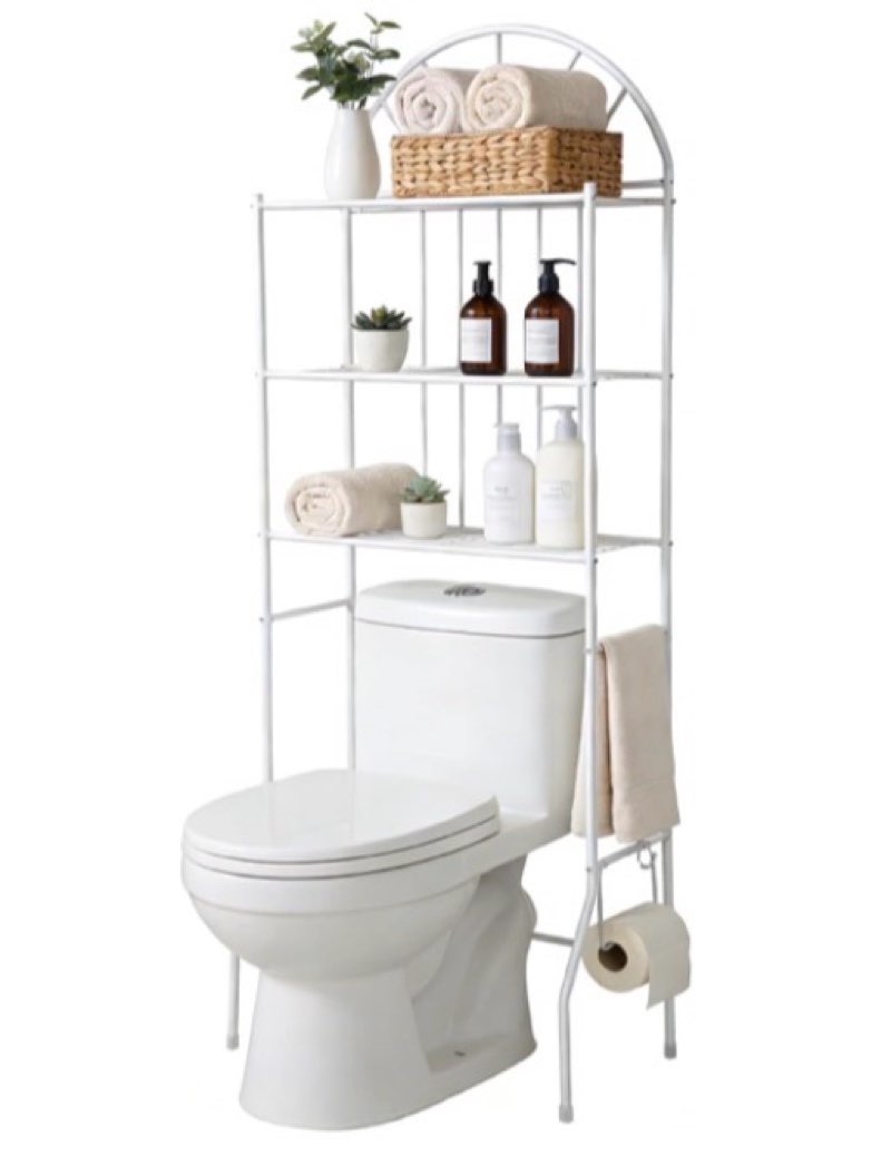Over Toilet Storage Shelf - Heavy Duty Metal Bathroom Organizer with 55Lbs Capacity, Freestanding Space Saving Shelf for Towels, Toiletries in Small Bathroom, Easy Assembly Modern (White)