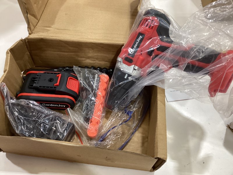 Condition photo showing Good Condition for gardenjoy 20v cordless drill set, power electric kit battery with charger 30nm 2-speed 3/8" keyless chuck 24+1 torque drill driver screwdriver bits with led electric work light for women diy red4