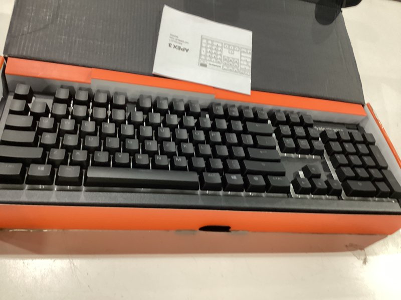 Condition photo showing Good Condition for SteelSeries Apex 3 RGB Gaming Keyboard – 10-Zone RGB Illumination – IP32 Water Resistant – Premium Magnetic Wrist Rest (Whisper Quiet Gaming Switch) Black Apex 3 Whisper Quiet – Tactile & Silent
