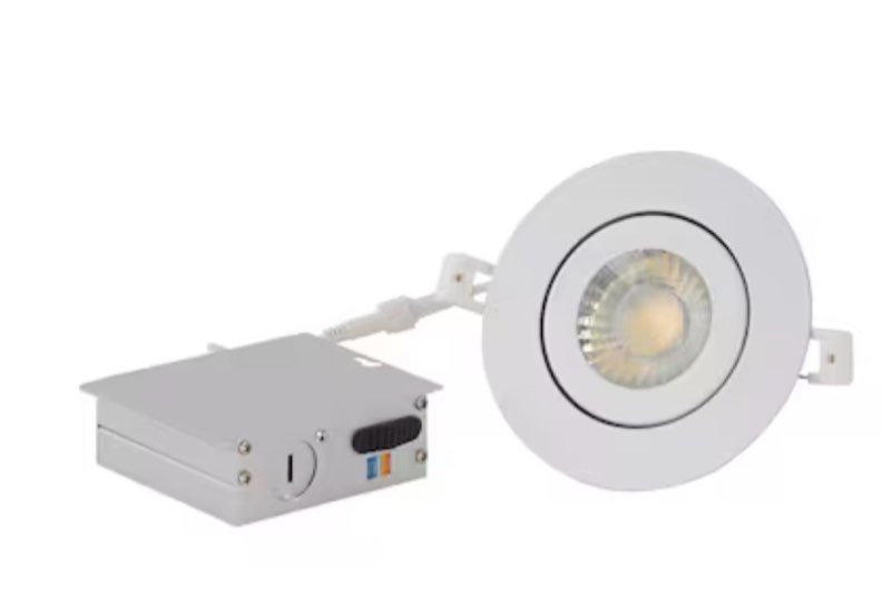 utilitech white 4-in 700 -lumens switchable white round dimmable led canless wet rated recessed downlight