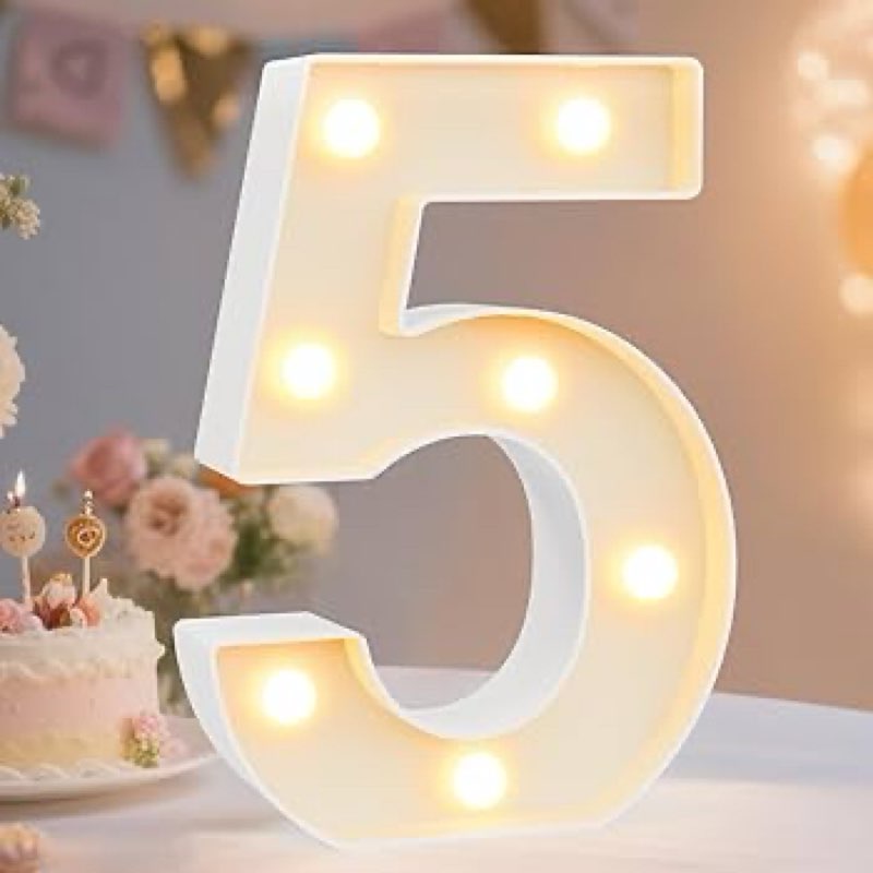 decorative led light up number letters, white plastic marquee lights sign party wedding decor, battery operated (5)