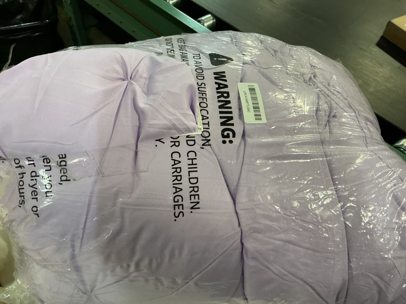 Condition photo showing As Is for King Comforter Set Lavender, 7 Pieces Pintuck Bed in A Bag King Size Bedding, Soft Bed Set All Season Pinch Pleat Comforter Set with Sheets, Pillowcases & Shams Lavender King