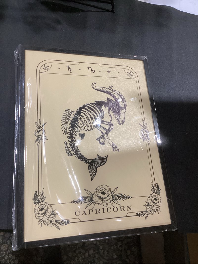 Condition photo showing New/Like New for SERIMINO Witchy Framed Wall Art, Capricorn Tarot Canvas Prints Paintings, Horoscope Dark Academia Home Decor Aesthetic, 12X16inch Gothic Wall Decor for Room 16"L x 12"W Capricorn -New