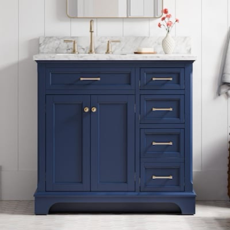 1k+ views last week allen + roth roveland 36-in royal navy undermount single sink bathroom vanity with