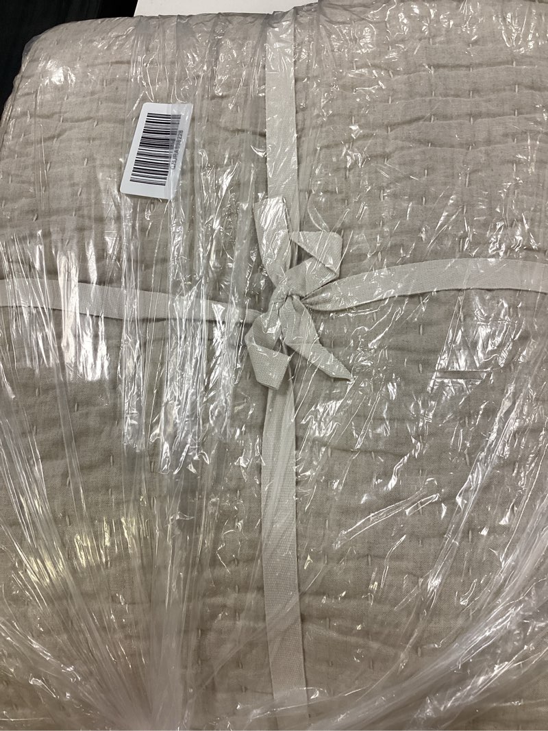 Condition photo showing New/Like New for european linen cotton stitch quilt set, full/queen, natural