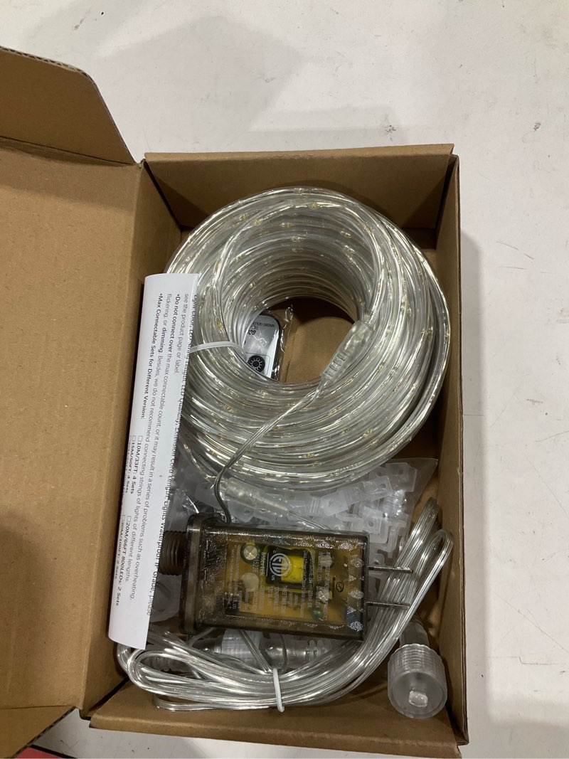 Condition photo showing Good Condition for connectable outdoor rope lights, 50ft 600 led warm white strip light plug in for indoor with waterproof 8 modes, outdoor string lights for camping, garden, backyard, patio, deck, pool, tree décor warm white 50ft 600led(plug in)