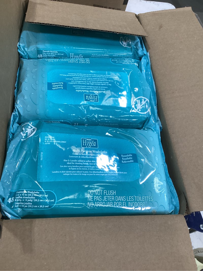 Condition photo showing As Is for towelettes personal sftpk 48ea/pk