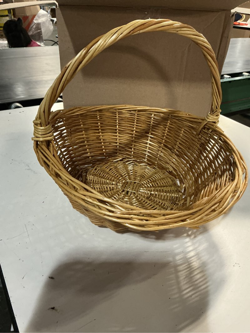 Condition photo showing Good Condition for junepar rattan storage basket with handle large woven wicker basket for picnic,harvesting vegetables,fruit flower arranging multipurpose organizer for garden, home,easter camping