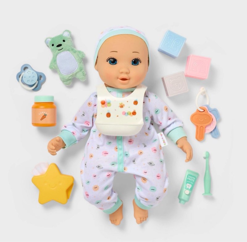 14" Baby Doll Set - Blonde Hair + Blue Eyes - Gigglescape™: Includes 31 Pieces, Doll Accessories, Play Set