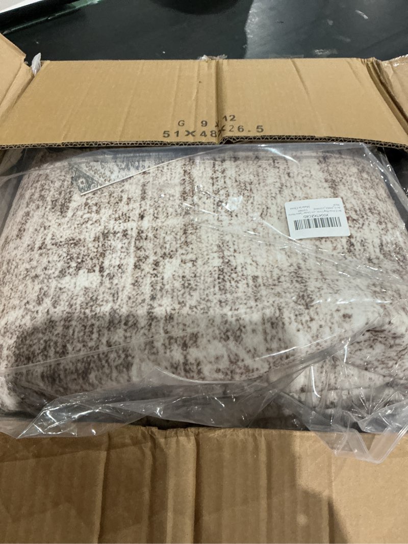 Condition photo showing Good Condition for 9x12 area rug living room: washable large neutral brown rugs abstract soft modern stain resistant indoor floor non-slip carpet for bedroom nursery kids office playroom dining room under table home abstract brown 9' x 12' (rectangular)