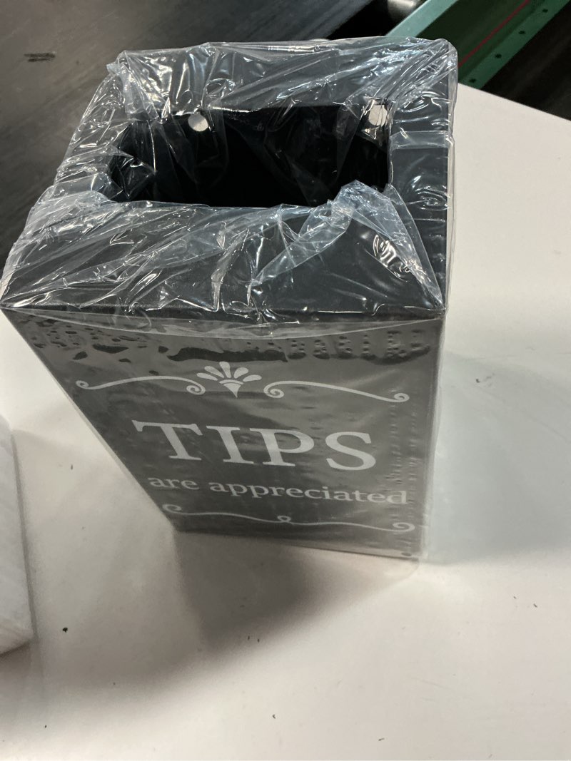 Condition photo showing New/Like New for vesici metal tip jar 6 x 6 x 9 inch tip box for bartender bars collection tip bucket suggestion donation raffle cash coin money storage container for restaurants musicians driver ballot
