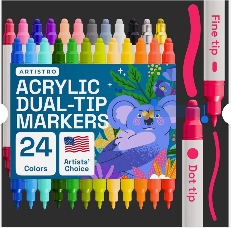 ARTISTRO 24 Acrylic Paint Pens, Acrylic Paint Markers, Fabric Markers for Tex