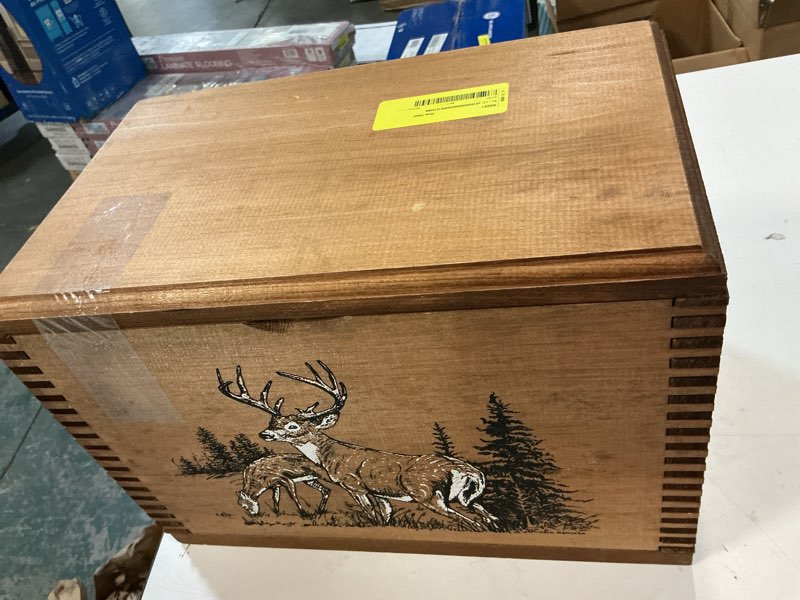 Condition photo showing As Is for evans sports deer wood ammo box finger-joint construction, 1 each 14 1/2" x 9" x 10 1/8"