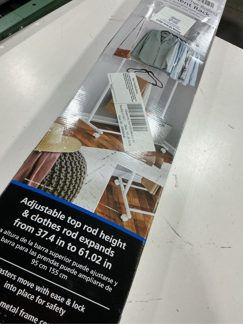 Condition photo showing Good Condition for mainstays 2 tier adjustable chrome garment rack with silver metal and white rod