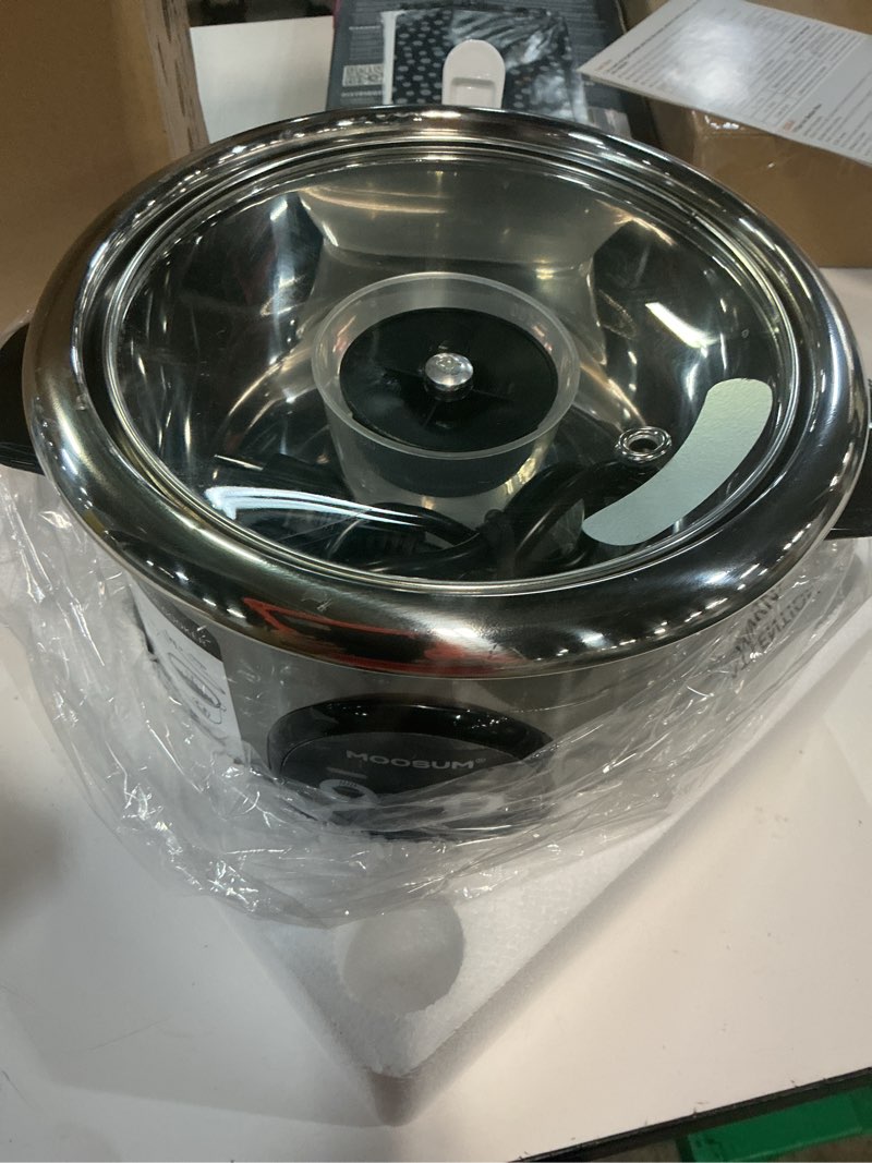 Condition photo showing New/Like New for 3-cup uncooked rice cooker small, stainless steel non-toxic inner pot, one-touch multifunction for rice/sauté/yogurt, dishwasher safe, 1-3 people size, silver