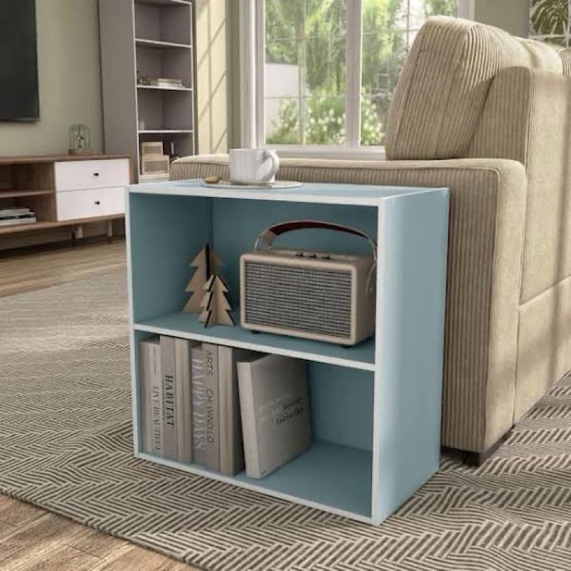 Quincy 23.7 in. Tall Stackable Light Blue Engineered Wood 2-Shelf Modern Modular Bookcase