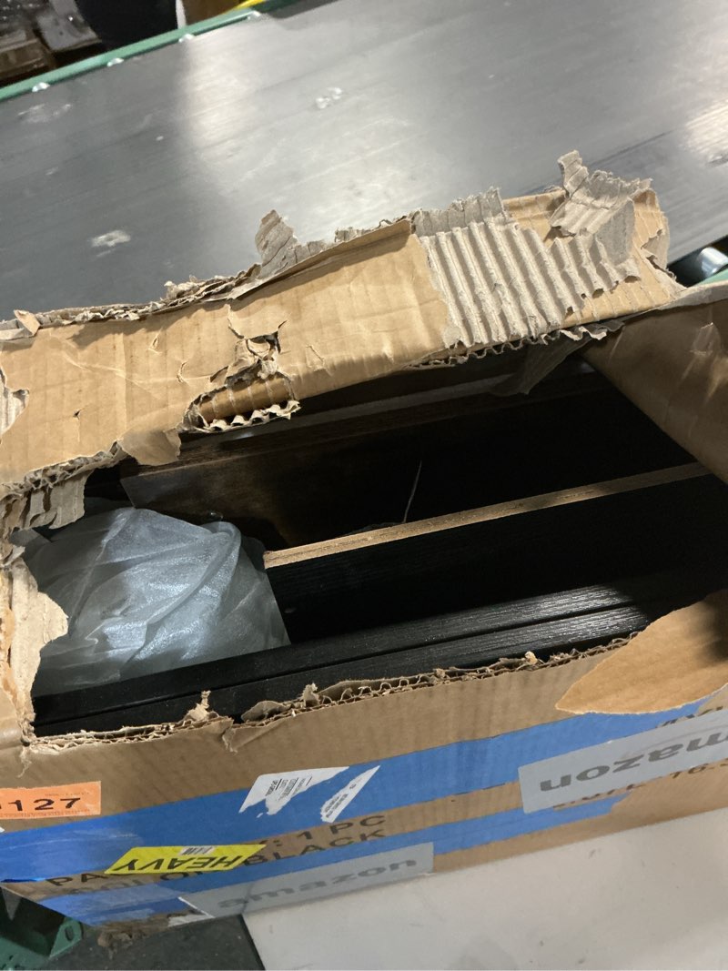 Condition photo showing As Is for HOOBRO Kitchen Island with Power Outlet, Storage Island with Spice Rack and Drawer, Rolling Kitchen Cart on Wheels, for Home, Dining Room, Rustic Brown and Black Rustic Brown + Black