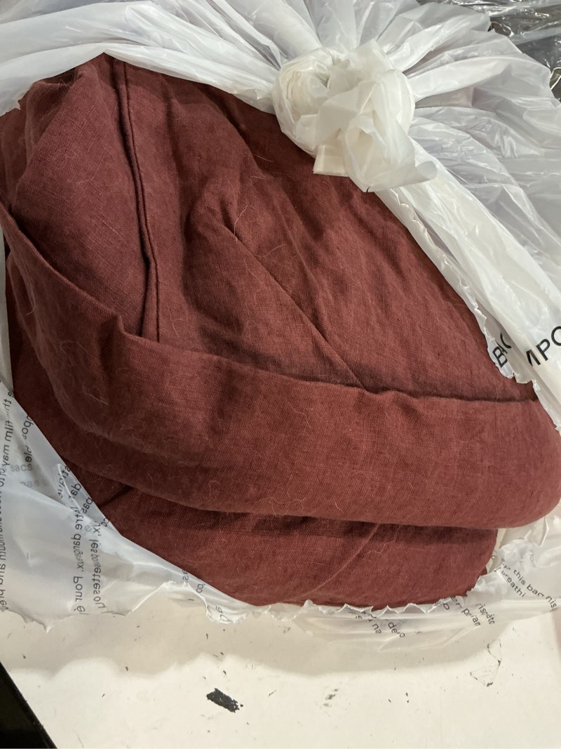Condition photo showing As Is for european linen duvet cover, full/queen, burgundy