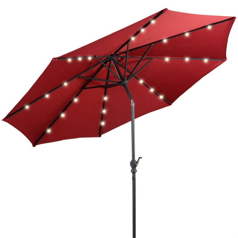 Patio Solar Umbrella LED Patio Market Steel Tilt Red