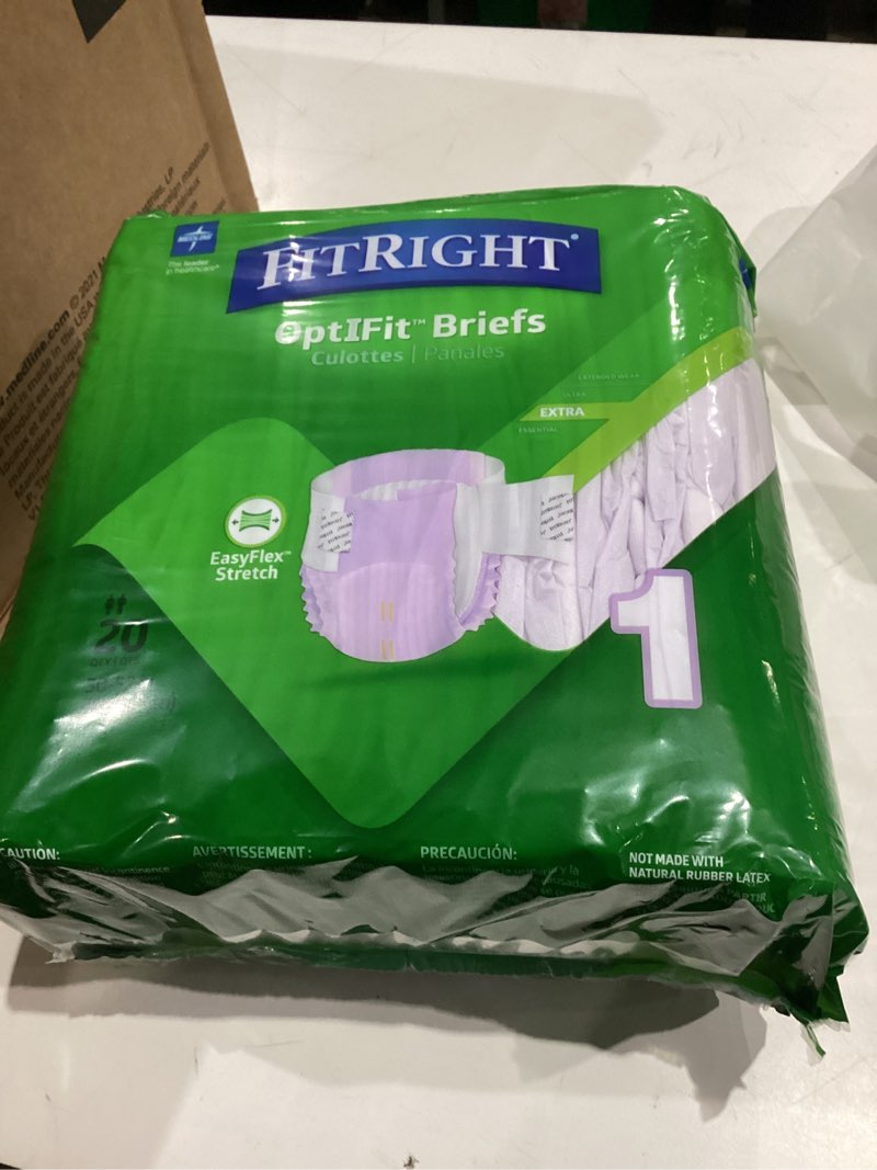 Condition photo showing Good Condition for fitright extra-stretch adult incontinence briefs, size m/l, for waist size 30"-52"