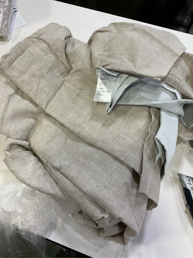 Condition photo showing As Is for european linen room darkening curtain, 96x96, flax