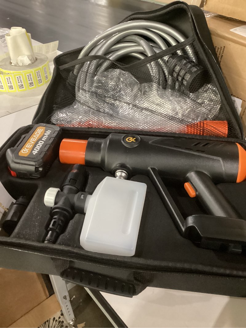 Condition photo showing As Is for similar item cordless pressure washer battery powered 1100psi portable power washer gun with 6-in-1 nozzle & foam cannon, 21v 3.0ah electric handheld high pressure cleaning for car patio black