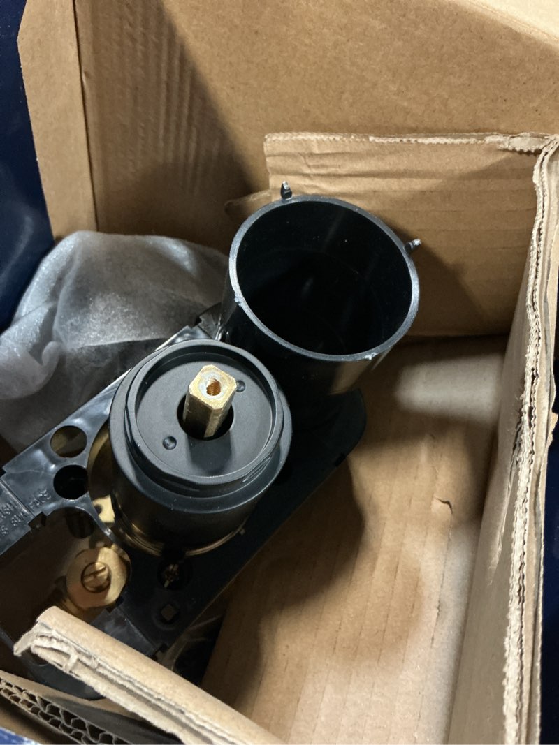 Condition photo showing As Is for Project Source Dover Matte Black 1-handle Single function 2.756-in Round Bathtub and shower