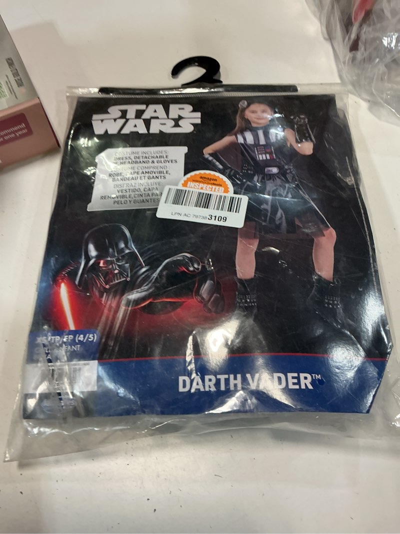 Condition photo showing New/Like New for star wars darth vader official youth halloween dress - printed dress with detachable cape, gauntlet gloves and headband xs (3-4)