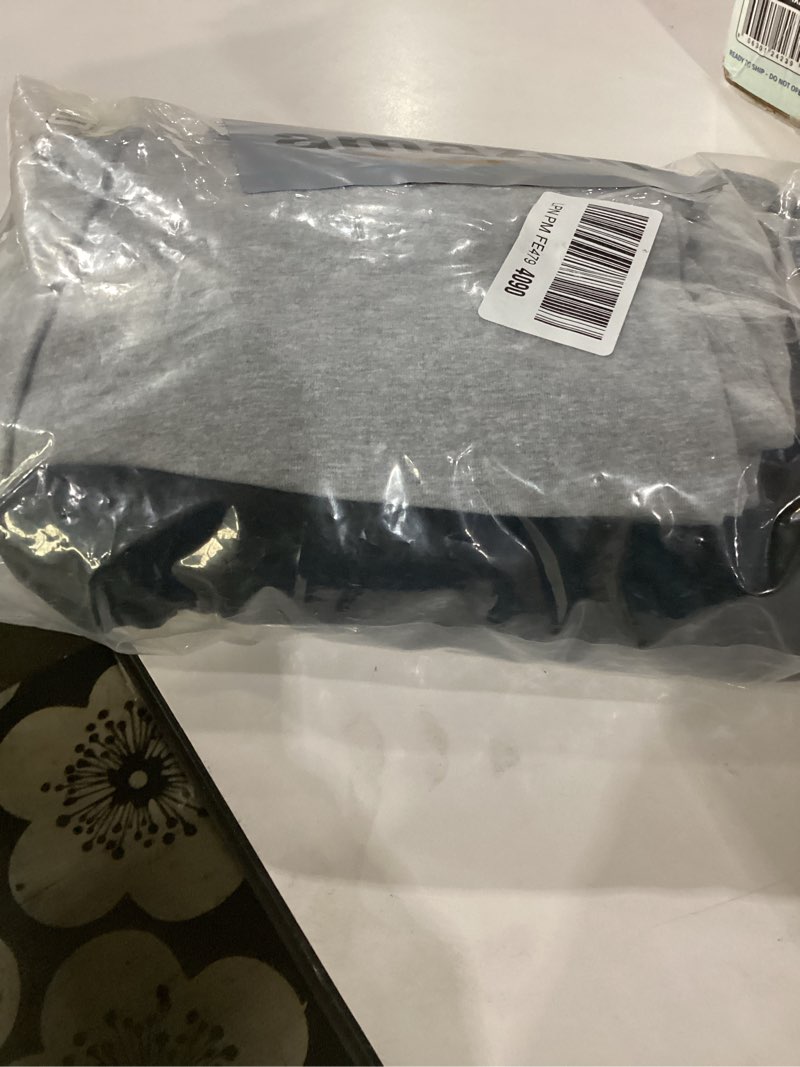 Condition photo showing As Is for amazon essentials men's slim fit cotton crew neck undershirts large black/grey heather long sleeve