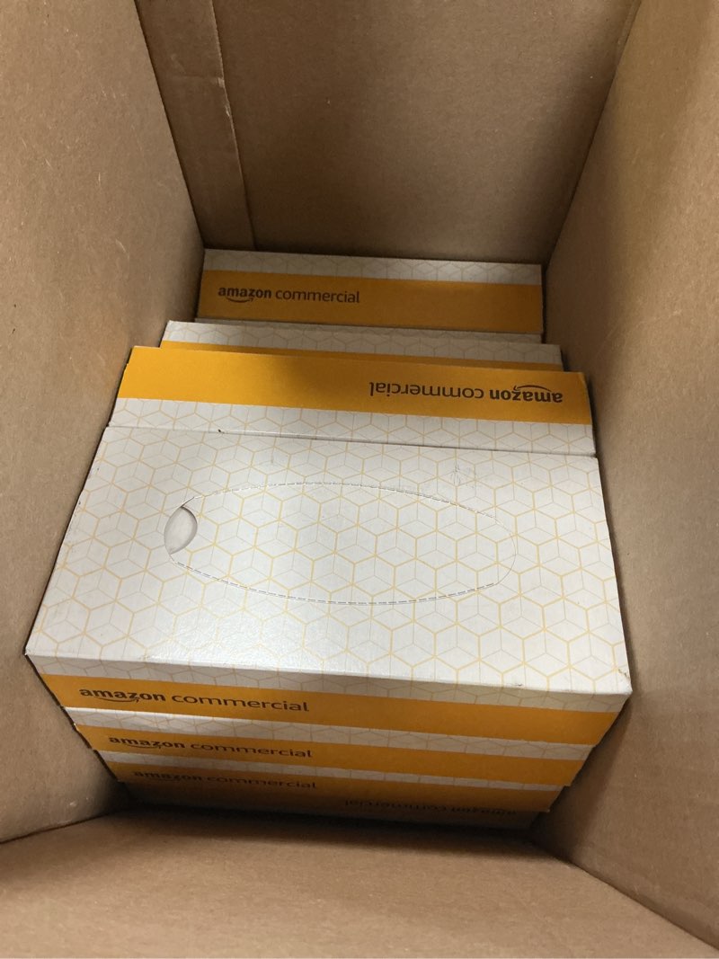 Condition photo showing Good Condition for amazoncommercial 2-ply white facial tissue, flat box, fsc certified, unscented, 15 packs of 100), 8 x 8 sheet flat box