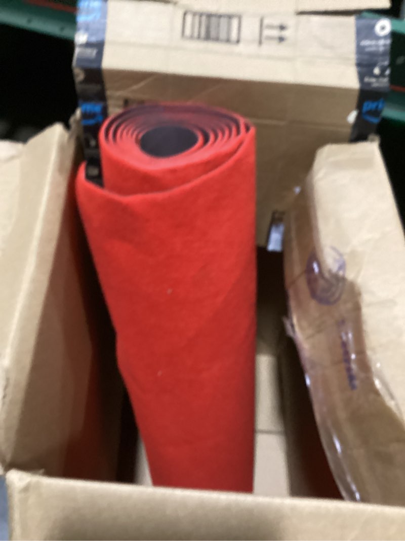 Condition photo showing As Is for red carpet runner for party, 2 x 15 ft, non-woven polyester fabric aisle runner for wedding ceremony, hollywood red carpet for vip awards night theme party decorations 2' x 15' (runner) red