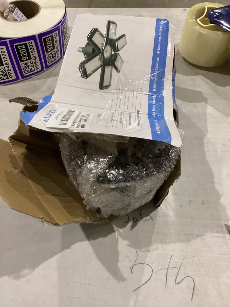 Condition photo showing New/Like New for 2 Pack Garage Light, 200W 20000LM 6500K LED Shop Lights, Garage Lights Ceiling Led with 6+1 Deformable Panels, Screw in E26/E27 Socket Bulb for Warehouse, Workshop, Basement, Barn Lighting Standard 200W-2PACK