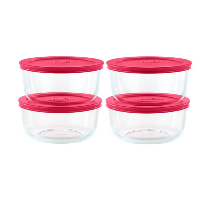 4 piece glass food storage container set with red lids