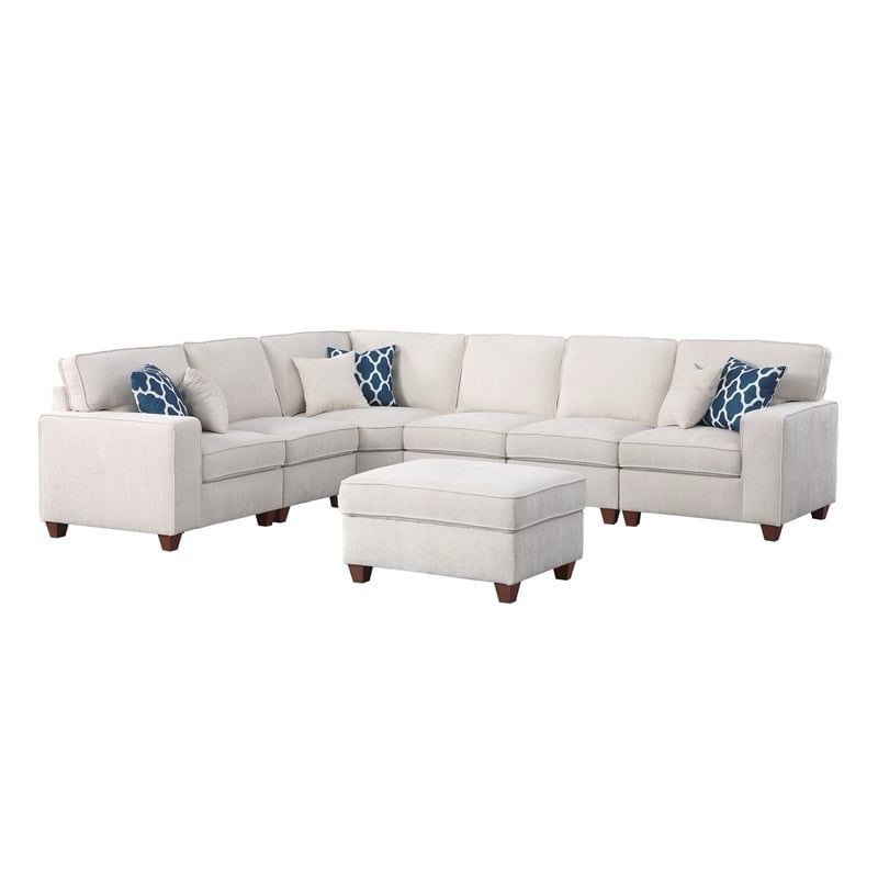 (INCOMPLETE) Devion Furniture 7-Piece Upholstered Modern Chenille Sectional in Beige