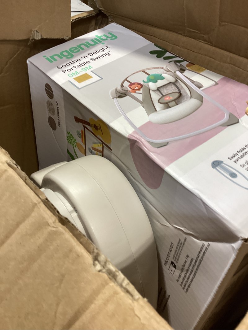 Condition photo showing Good Condition for ingenuity soothe 'n delight compact portable 6-speed plush baby swing with music, folds easy, 0-9 months 6-20 lbs (cozy kingdom)